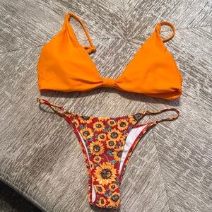 Orange Bikini Top and Sunflower Bottoms